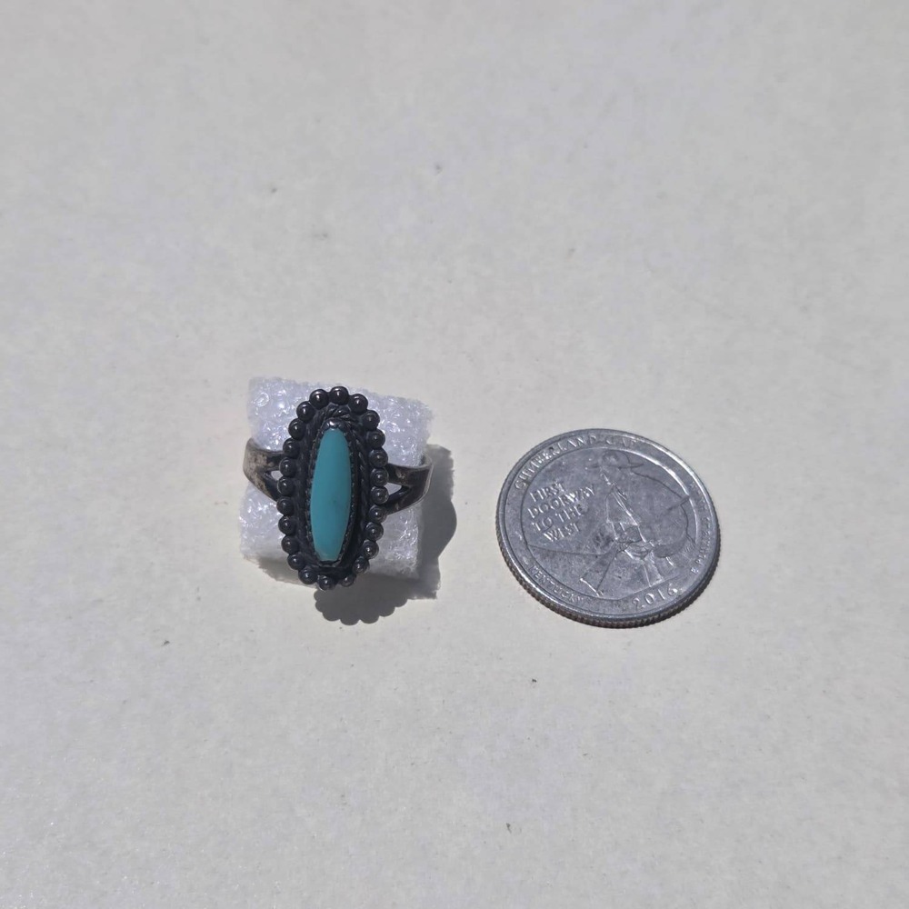 Vintage 925 Sterling Silver Turquoise Oval Cabochon Ring Size 7 Boho - Picture 6 of 8
